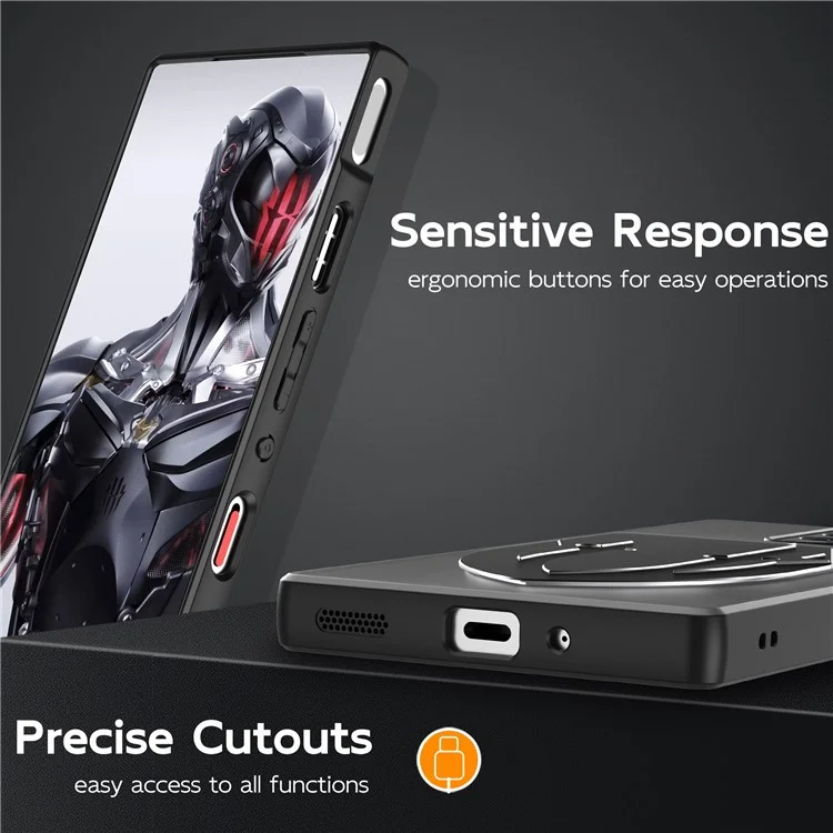 For ZTE nubia Red Magic 8 Pro 5G Shield Heat Dissipation Phone Case Liquid Silicone+PC Back Cover - Black