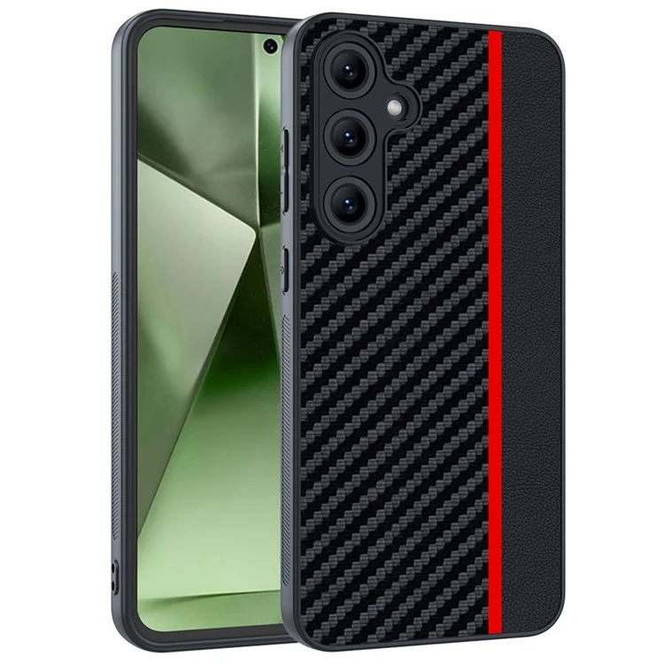 Чехол для Samsung Galaxy S25 из кожи и ПК с жесткой крышкой, текстура из углеродного волокна - черный / красный