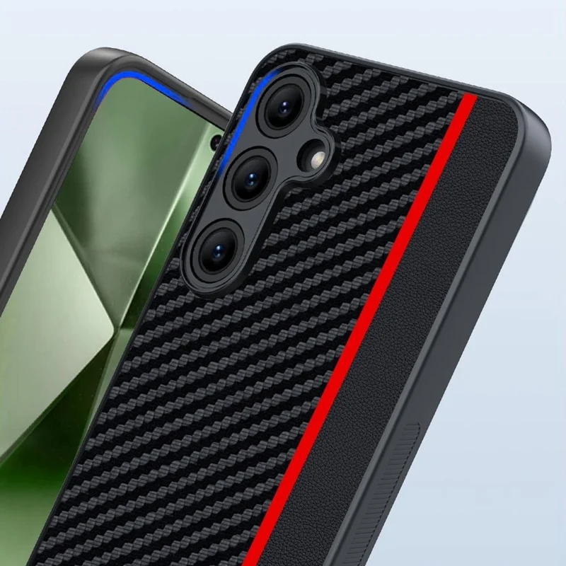 For Samsung Galaxy S24 FE Case Leather+PC Hard Phone Cover Carbon Fiber Texture - Black / Red