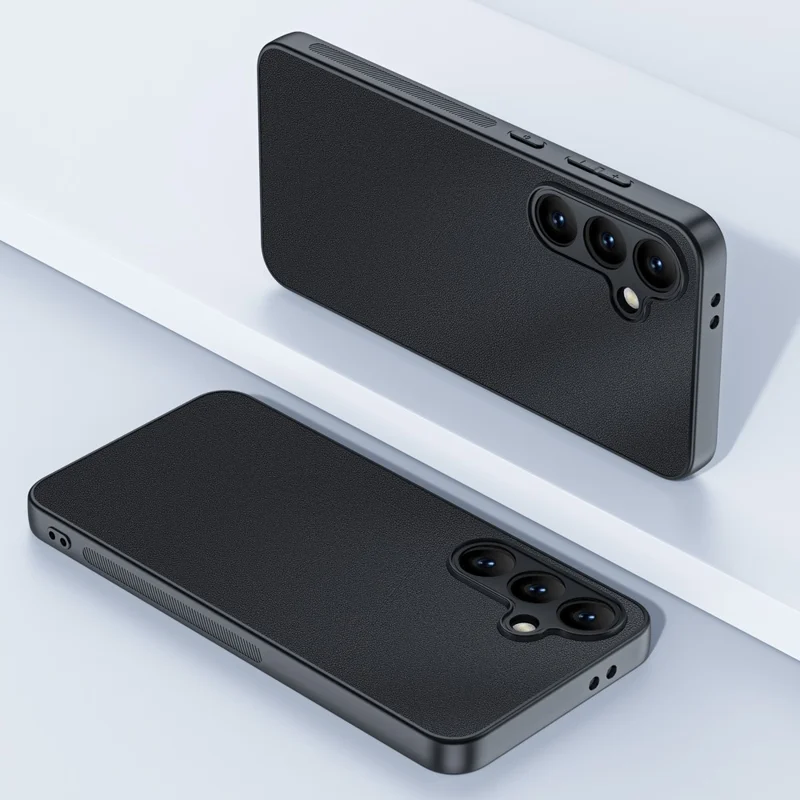 لسامسونج جالكسي S25 غطاء جلد PU مطلي بـ PC+TPU مقاوم للسقوط - أسود