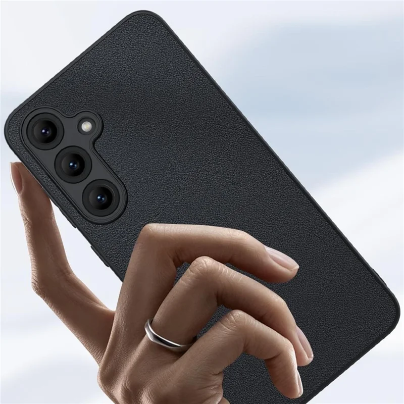 لسامسونج جالكسي S25 غطاء جلد PU مطلي بـ PC+TPU مقاوم للسقوط - أسود