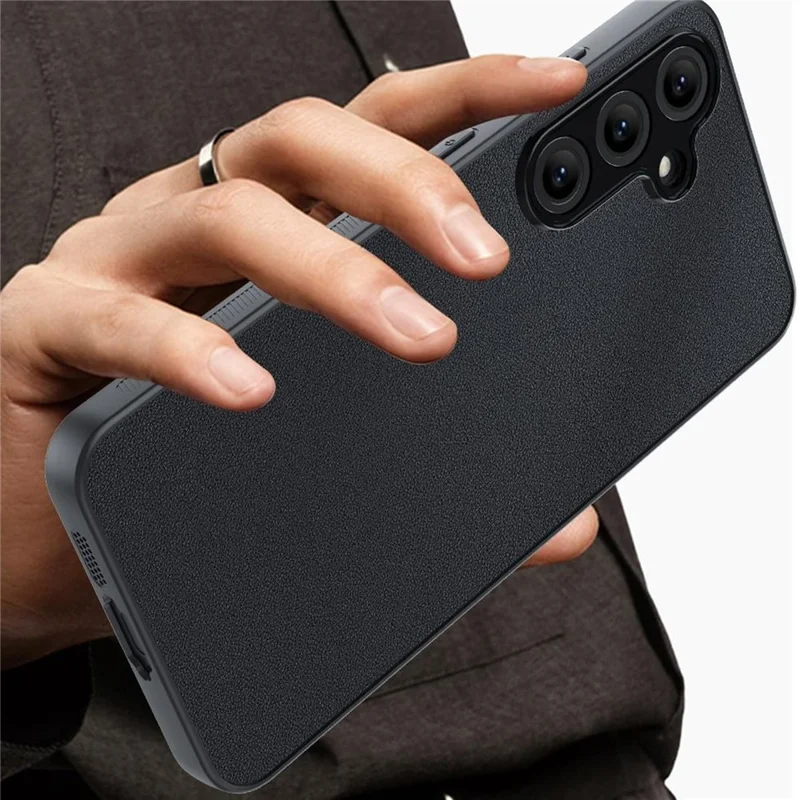 لسامسونج جالكسي S25 غطاء جلد PU مطلي بـ PC+TPU مقاوم للسقوط - أسود