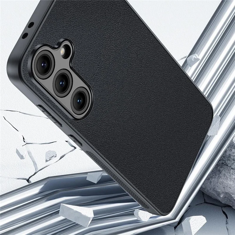 لسامسونج جالكسي S25 غطاء جلد PU مطلي بـ PC+TPU مقاوم للسقوط - أسود