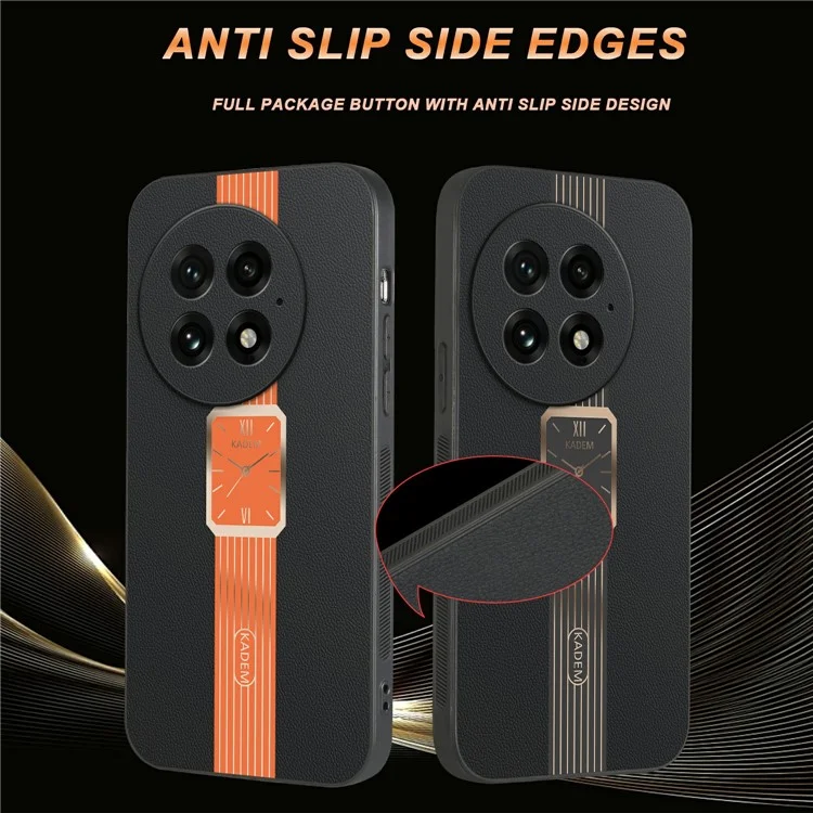 Funda para OnePlus 13 de KADEM, de cuero + TPU + acrílico resistente a los arañazos - Naranja