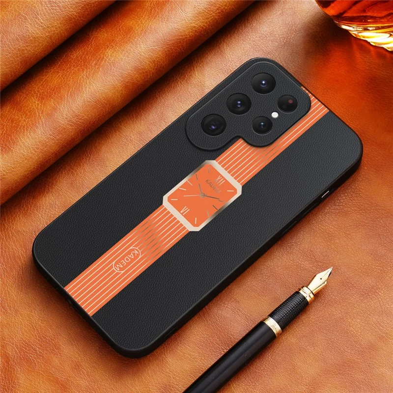 KADEM For Samsung Galaxy S25 Ultra Case Leather+TPU+Acrylic Anti-Scratch Phone Cover - Orange