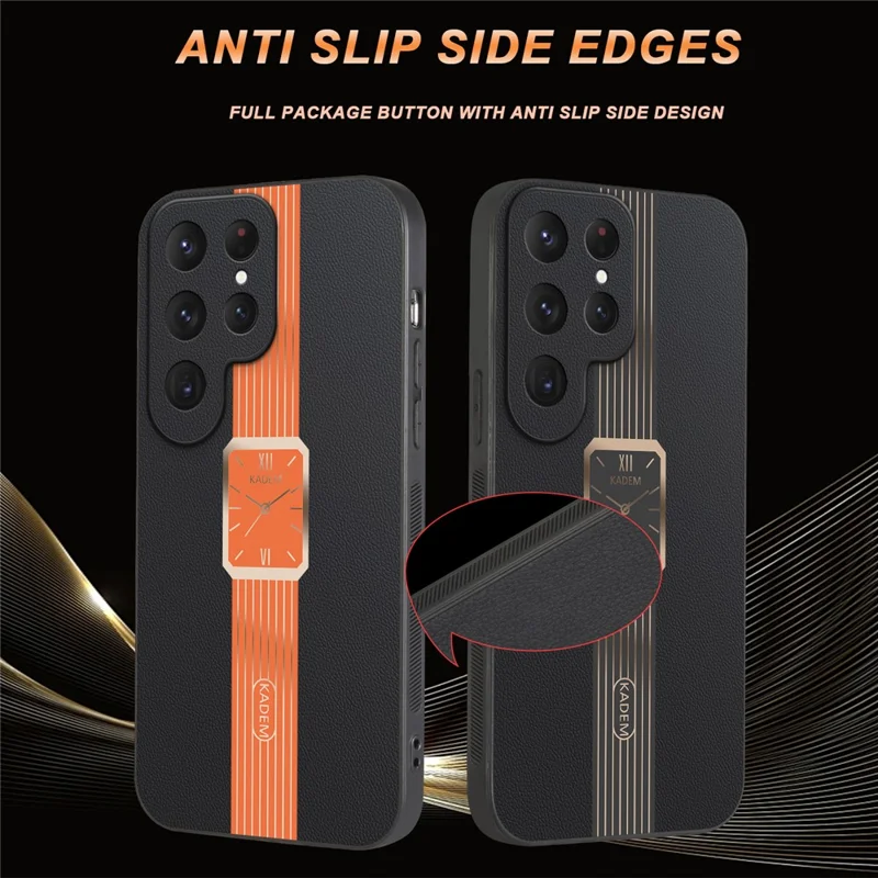 KADEM For Samsung Galaxy S25 Ultra Case Leather+TPU+Acrylic Anti-Scratch Phone Cover - Orange