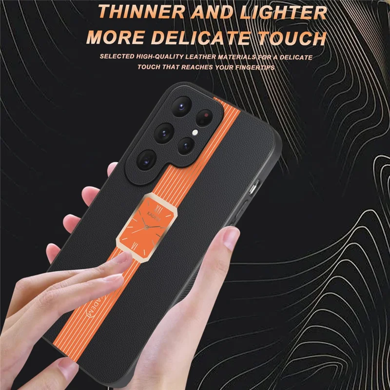 KADEM For Samsung Galaxy S25 Ultra Case Leather+TPU+Acrylic Anti-Scratch Phone Cover - Orange