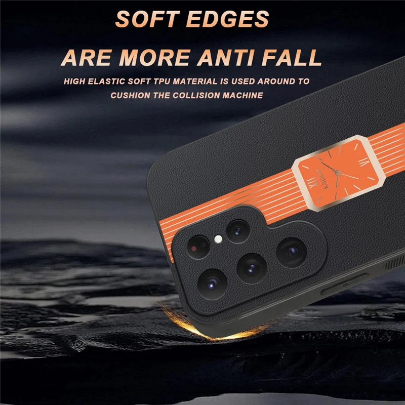 KADEM For Samsung Galaxy S25 Ultra Case Leather+TPU+Acrylic Anti-Scratch Phone Cover - Orange