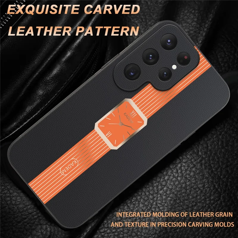 KADEM For Samsung Galaxy S25 Ultra Case Leather+TPU+Acrylic Anti-Scratch Phone Cover - Orange
