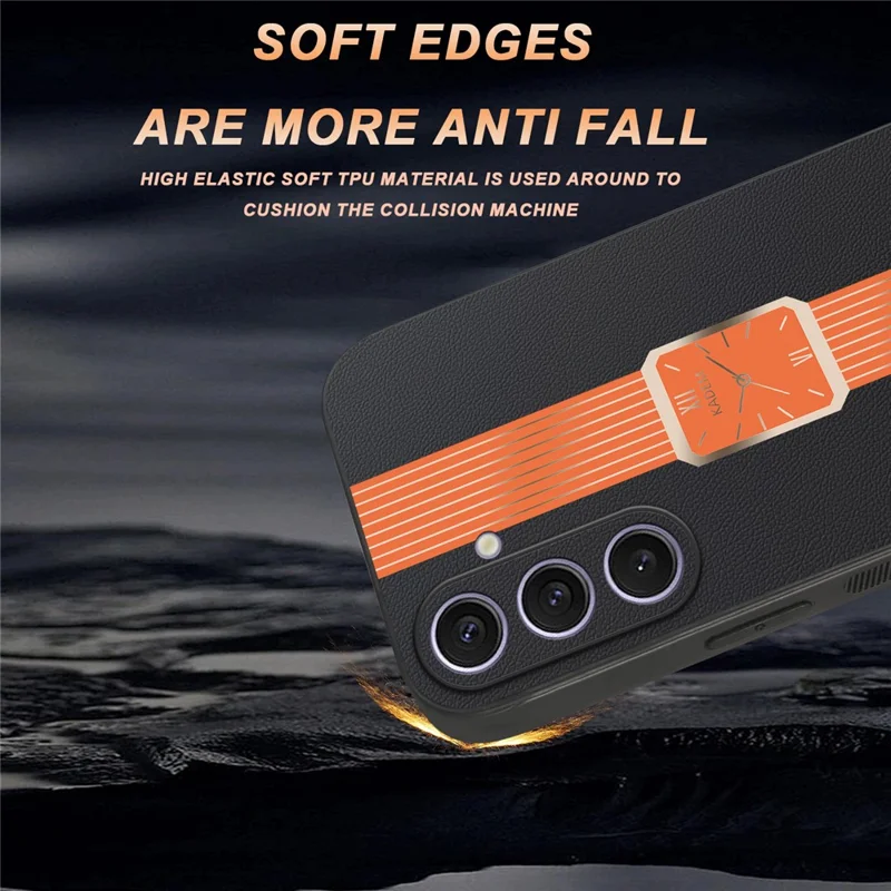 KADEM For Samsung Galaxy S25+ Case Leather+TPU+Acrylic Anti-Scratch Phone Cover - Orange