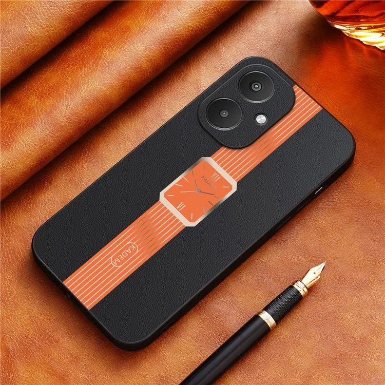 Étui KADEM pour Xiaomi Redmi 13C 5G / 13R 5G / Poco M6 5G en cuir + TPU + acrylique anti-rayures - Orange