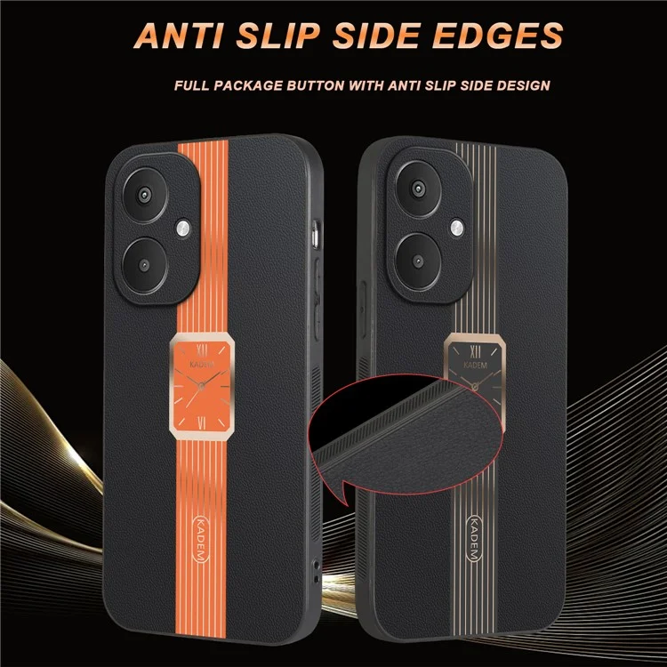 Étui KADEM pour Xiaomi Redmi 13C 5G / 13R 5G / Poco M6 5G en cuir + TPU + acrylique anti-rayures - Orange