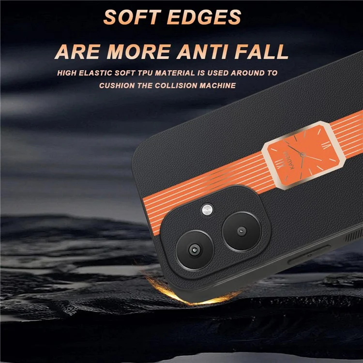 Étui KADEM pour Xiaomi Redmi 13C 5G / 13R 5G / Poco M6 5G en cuir + TPU + acrylique anti-rayures - Orange