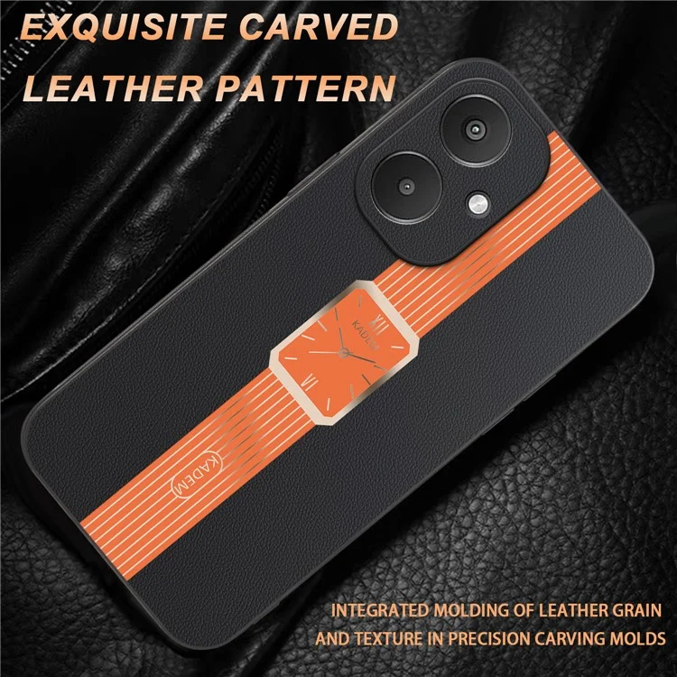 Étui KADEM pour Xiaomi Redmi 13C 5G / 13R 5G / Poco M6 5G en cuir + TPU + acrylique anti-rayures - Orange