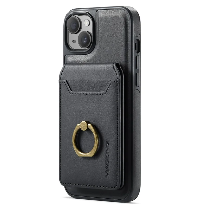 MAGKING K1 Series For iPhone 15 Magnetic Case PC+TPU+PU Phone Cover with Card Holder - Black