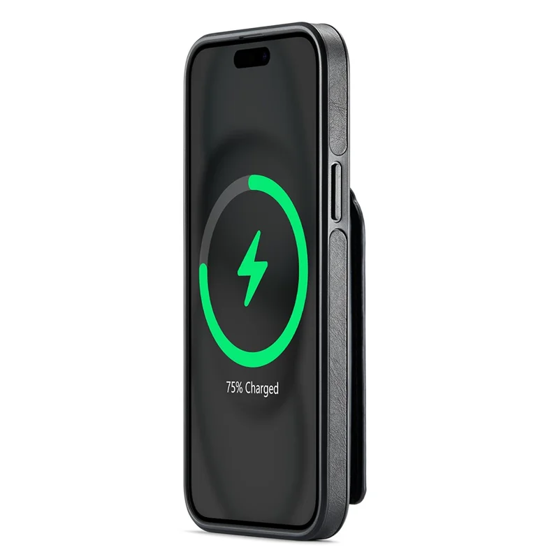 MAGKING K1 Series For iPhone 15 Magnetic Case PC+TPU+PU Phone Cover with Card Holder - Black