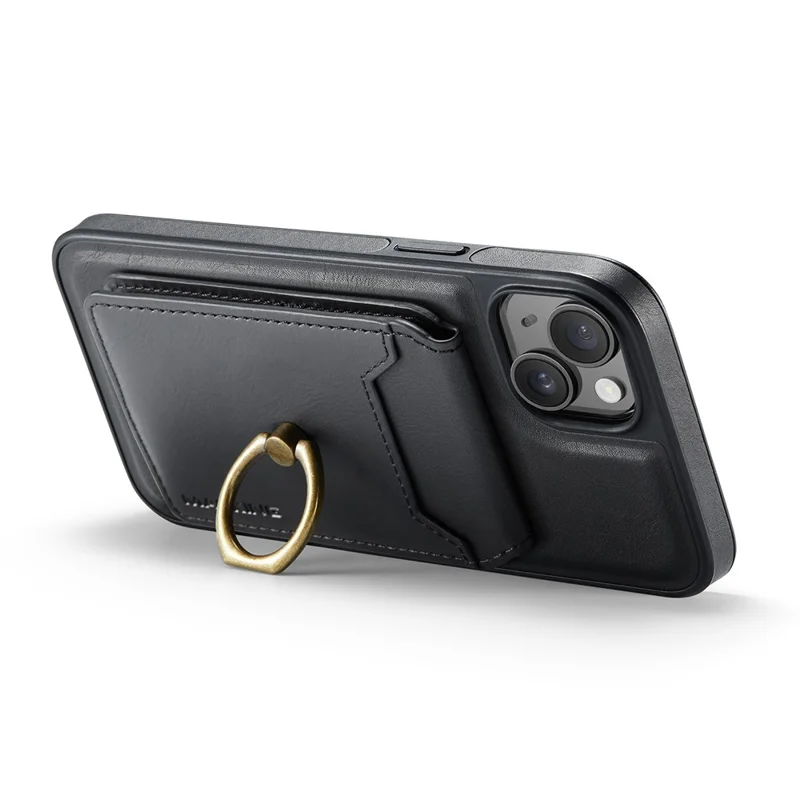 MAGKING K1 Series For iPhone 15 Magnetic Case PC+TPU+PU Phone Cover with Card Holder - Black