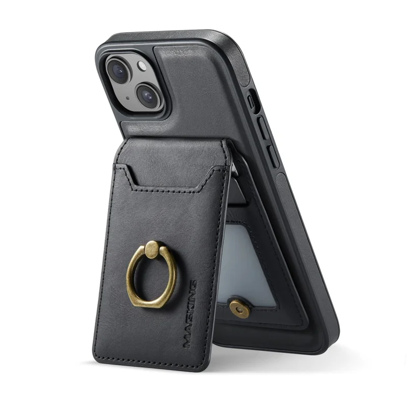 MAGKING K1 Series For iPhone 15 Magnetic Case PC+TPU+PU Phone Cover with Card Holder - Black