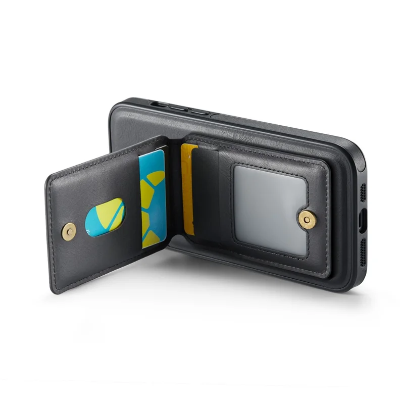 MAGKING K1 Series For iPhone 15 Magnetic Case PC+TPU+PU Phone Cover with Card Holder - Black