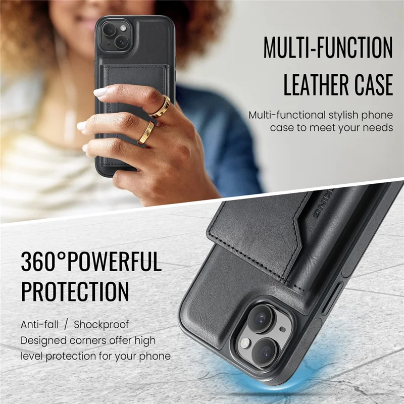 MAGKING K2 Series For iPhone 15 Case Compatible with MagSafe PC+TPU+PU Phone Cover - Black