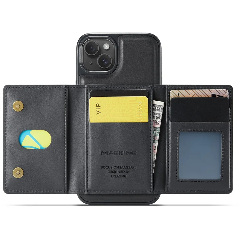 MAGKING K2 Series For iPhone 15 Case Compatible with MagSafe PC+TPU+PU Phone Cover - Black