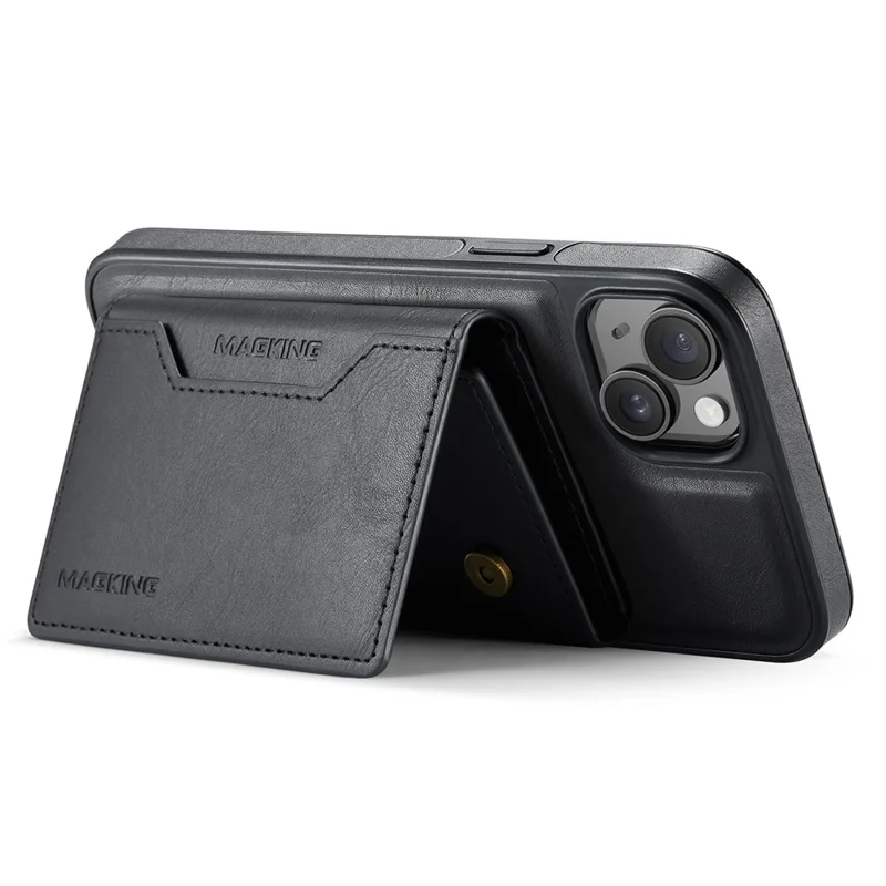 MAGKING K2 Series For iPhone 15 Case Compatible with MagSafe PC+TPU+PU Phone Cover - Black