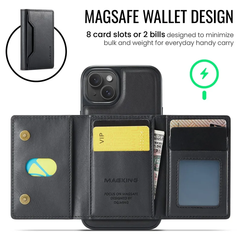 MAGKING K2 Series For iPhone 15 Case Compatible with MagSafe PC+TPU+PU Phone Cover - Black