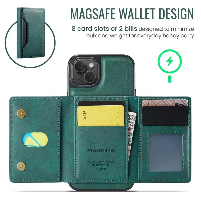 MAGKING K2 Series For iPhone 15 Case Compatible with MagSafe PC+TPU+PU Phone Cover - Green