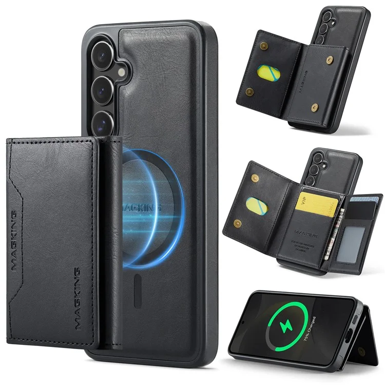Чехол для Samsung Galaxy S24 серии MAGKING K2, совместимый с MagSafe, PC+TPU+PU - Черный