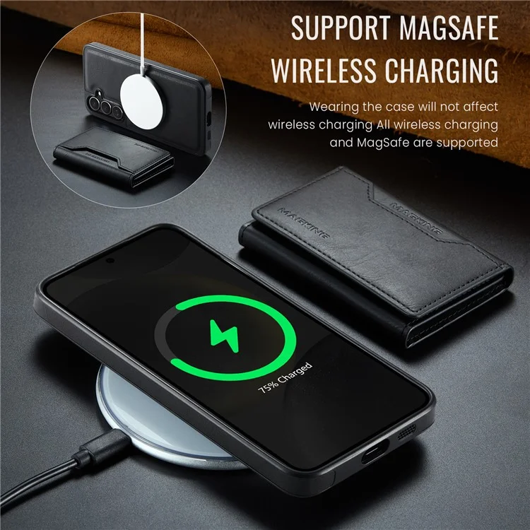 Чехол для Samsung Galaxy S24 серии MAGKING K2, совместимый с MagSafe, PC+TPU+PU - Черный