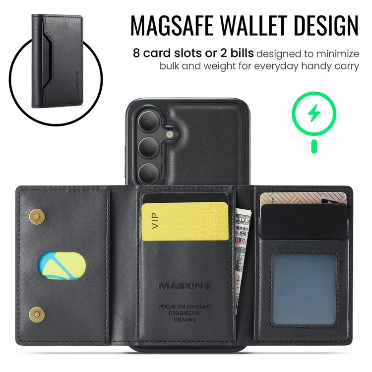 Чехол для Samsung Galaxy S24 серии MAGKING K2, совместимый с MagSafe, PC+TPU+PU - Черный