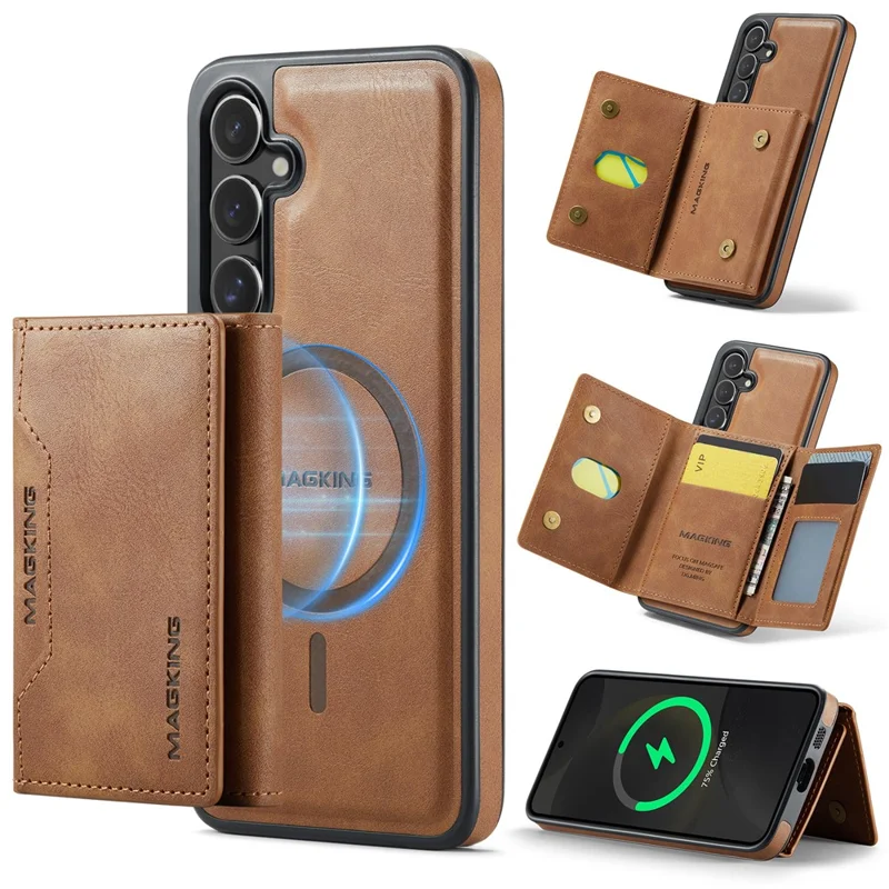 MAGKING K2 Series For Samsung Galaxy S24 Magnetic Case PC+TPU+PU Phone Cover - Brown