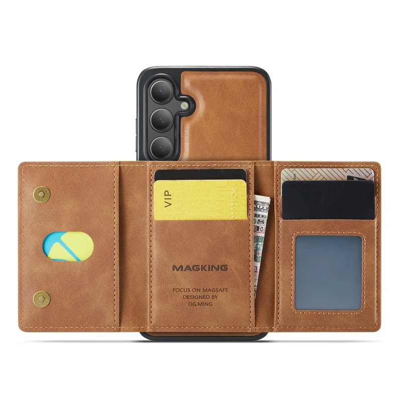 MAGKING K2 Series For Samsung Galaxy S24 Magnetic Case PC+TPU+PU Phone Cover - Brown