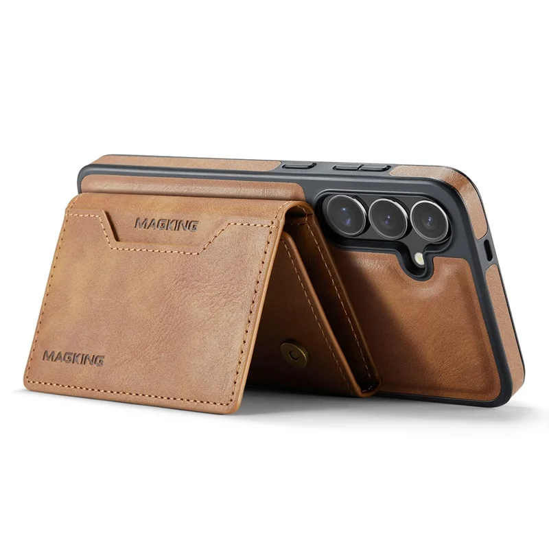 MAGKING K2 Series For Samsung Galaxy S24 Magnetic Case PC+TPU+PU Phone Cover - Brown