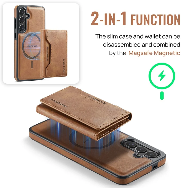 MAGKING K2 Series For Samsung Galaxy S24 Magnetic Case PC+TPU+PU Phone Cover - Brown