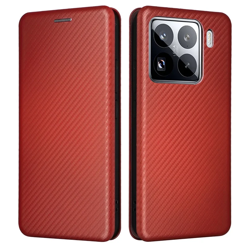For Xiaomi 15 Case Carbon Fiber Texture Drop-Proof PU Leather Phone Cover - Brown