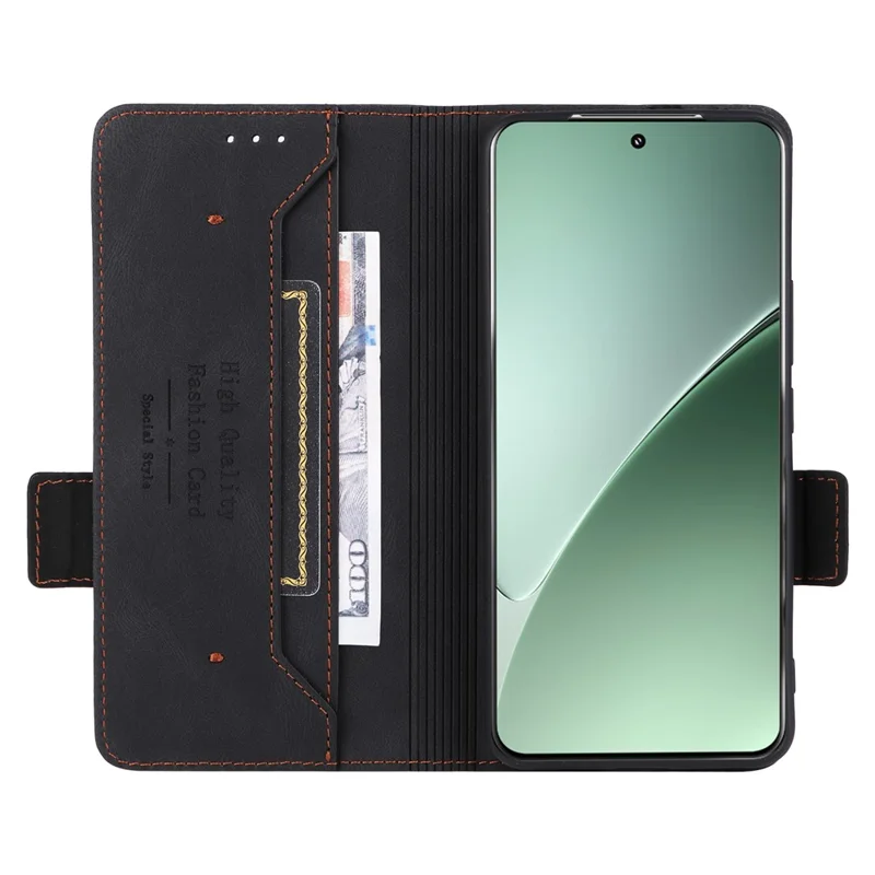 غطاء جلد لجهاز Xiaomi 15، غطاء محفظة قابل للطي مع زينة معدنية - أسود