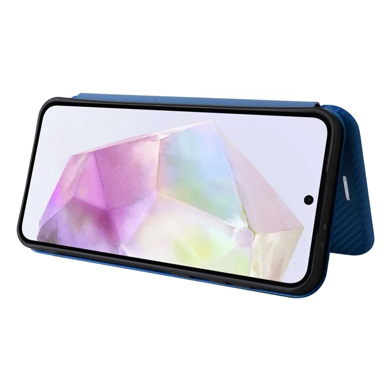 For Samsung Galaxy A36 5G Case Carbon Fiber Texture Drop-Proof PU Leather Phone Cover - Blue
