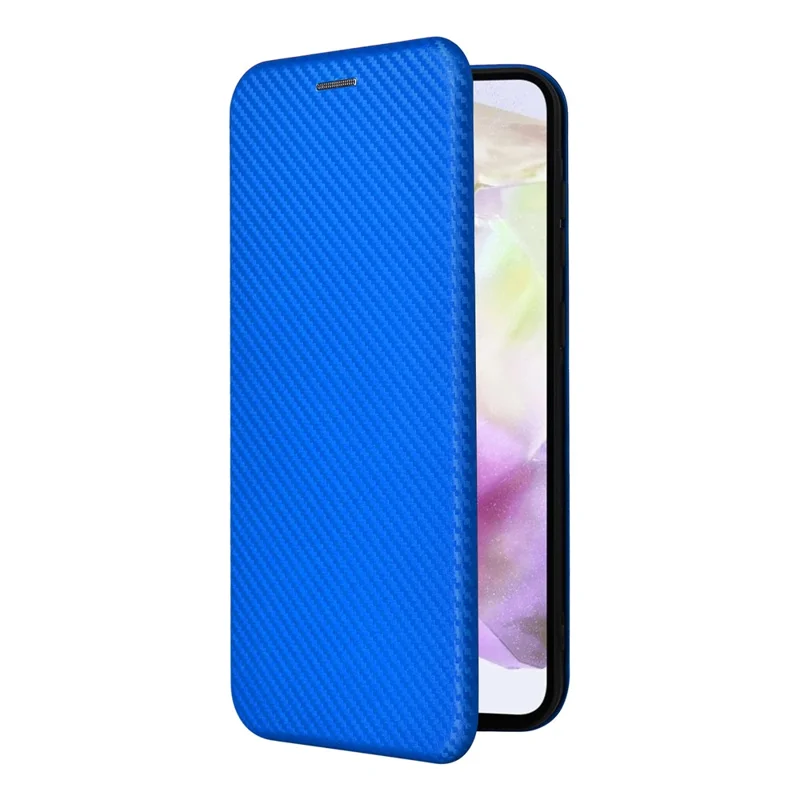 For Samsung Galaxy A36 5G Case Carbon Fiber Texture Drop-Proof PU Leather Phone Cover - Blue