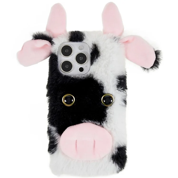 Per Iphone 14 Pro Cute Milk Cow Oren Winter Furry TPU TPU Case di Telefono Invernale Shell di Protezione - Nero