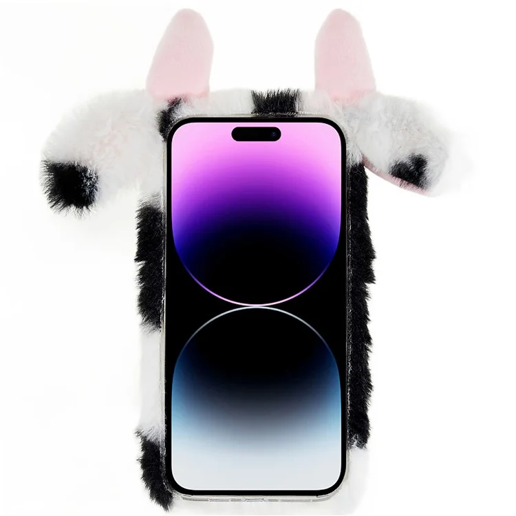Per Iphone 14 Pro Cute Milk Cow Oren Winter Furry TPU TPU Case di Telefono Invernale Shell di Protezione - Nero