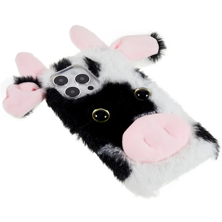 Per Iphone 14 Pro Cute Milk Cow Oren Winter Furry TPU TPU Case di Telefono Invernale Shell di Protezione - Nero