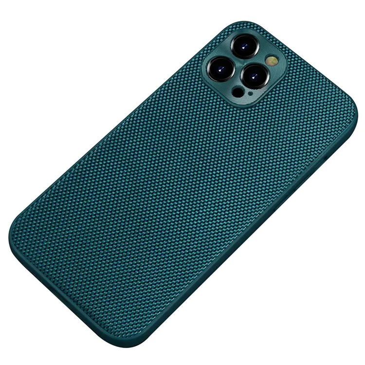 For iPhone 14 Pro Max Scratch Resistant Nylon Coated Flexible TPU Slim Phone Case Cellphone Protective Back Cover - Dark Green