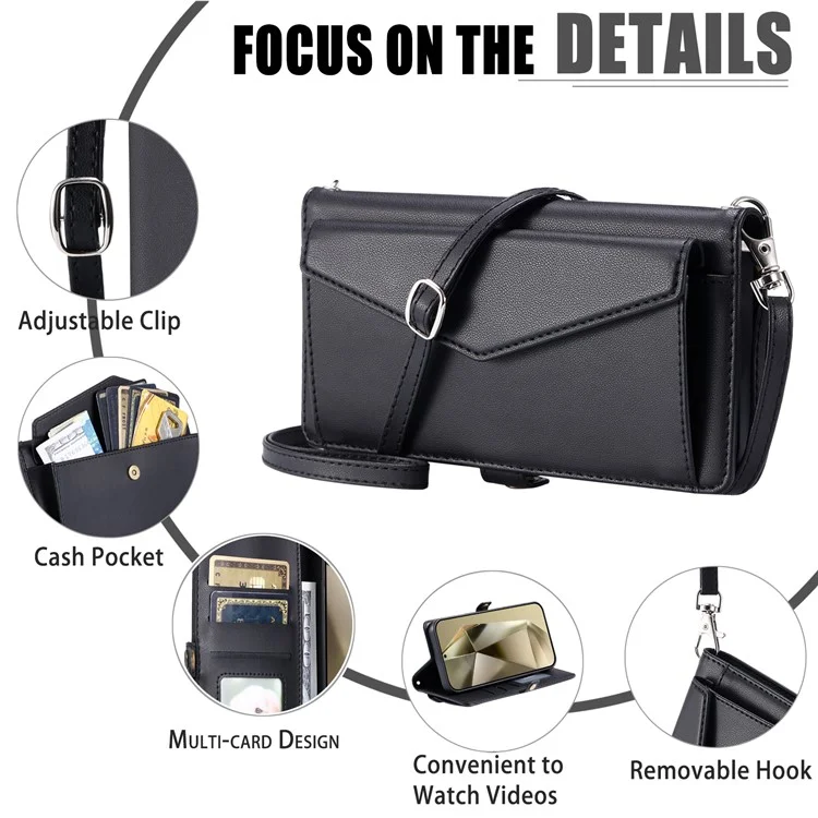For Samsung Galaxy A36 5G Leather Case Wallet Stand Phone Cover with Straps - Black