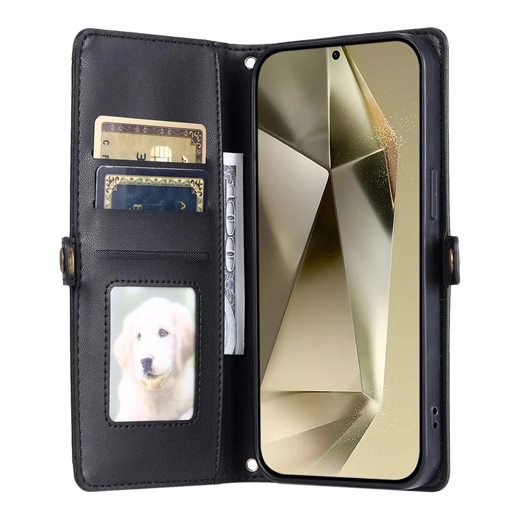 For Samsung Galaxy A36 5G Leather Case Wallet Stand Phone Cover with Straps - Black