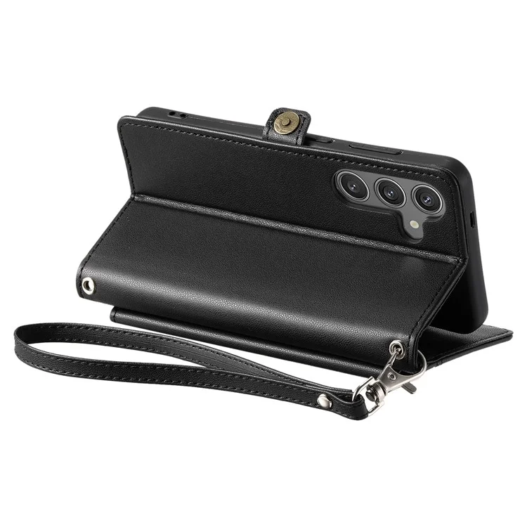 For Samsung Galaxy A36 5G Leather Case Wallet Stand Phone Cover with Straps - Black