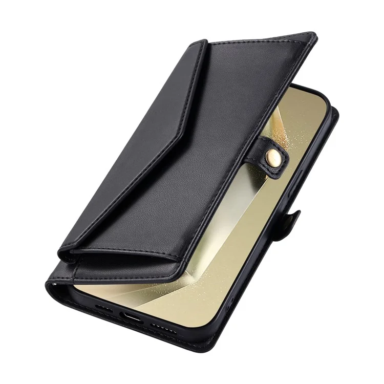 For Samsung Galaxy A36 5G Leather Case Wallet Stand Phone Cover with Straps - Black