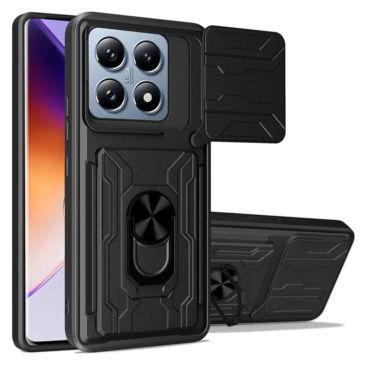 For Xiaomi 14T Pro Case PC+TPU Kickstand Phone Back Cover with Camera Slider - Black