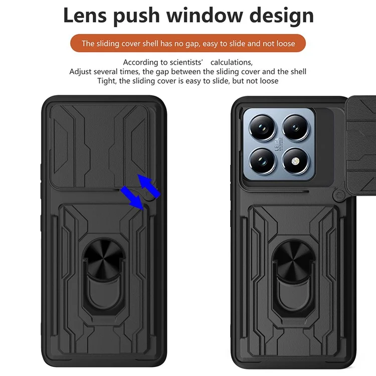 For Xiaomi 14T Pro Case PC+TPU Kickstand Phone Back Cover with Camera Slider - Black