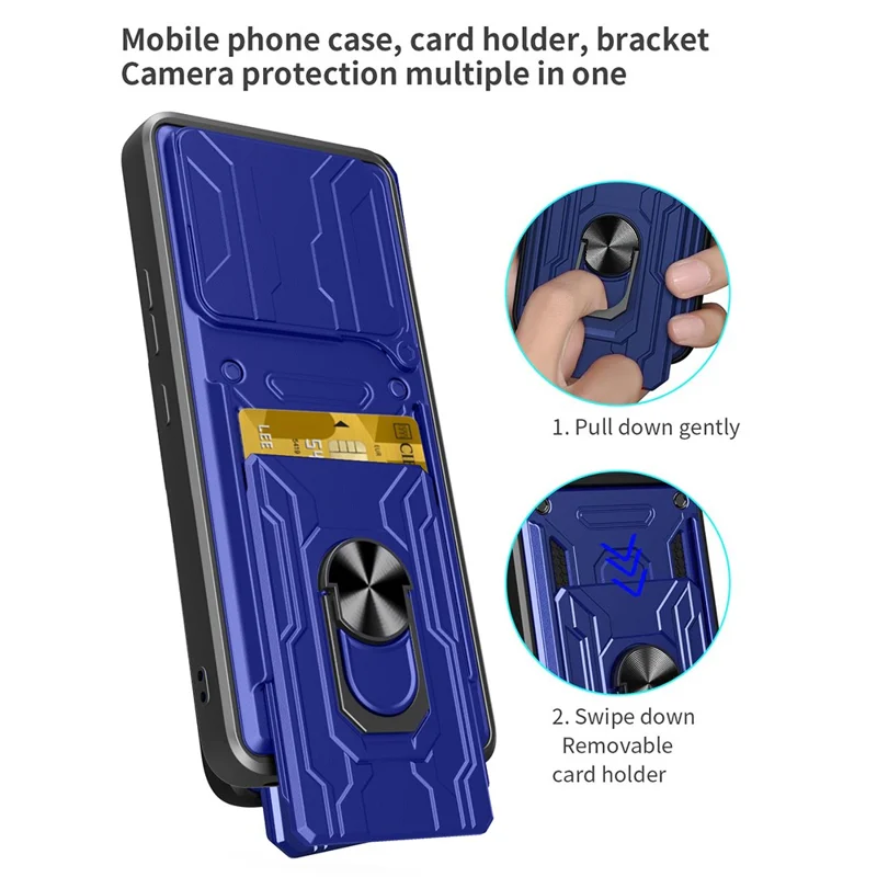 For Xiaomi 14T Pro Case PC+TPU Kickstand Phone Back Cover with Camera Slider - Sapphire